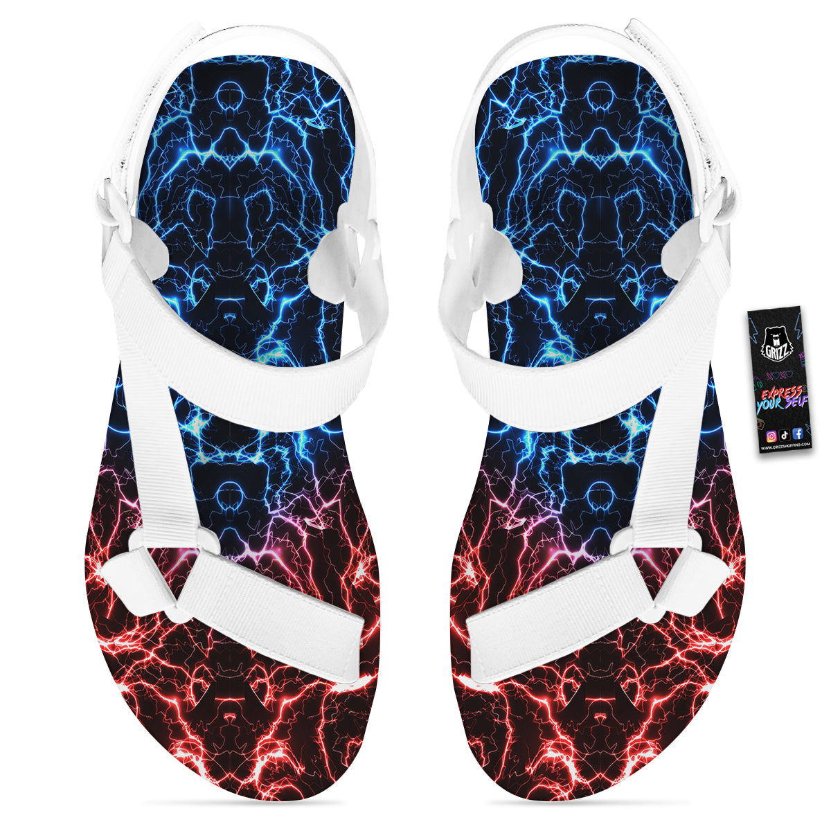 Red And Blue Electrical Print White Open Toe Sandals-grizzshop