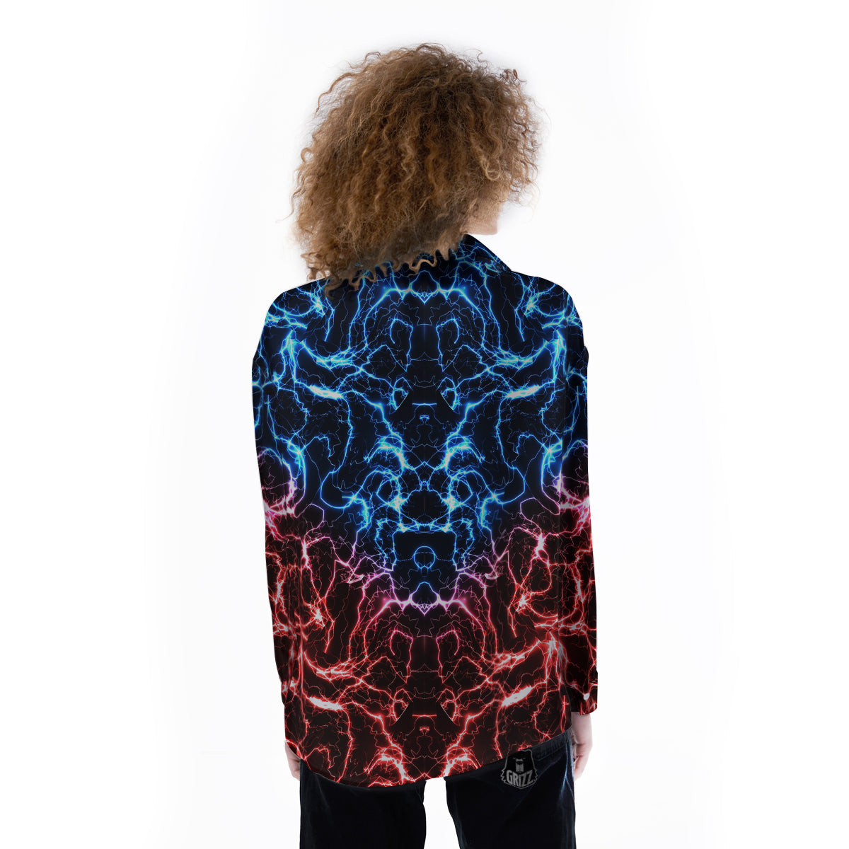 Red And Blue Electrical Print Women's Long Sleeve Shirts-grizzshop