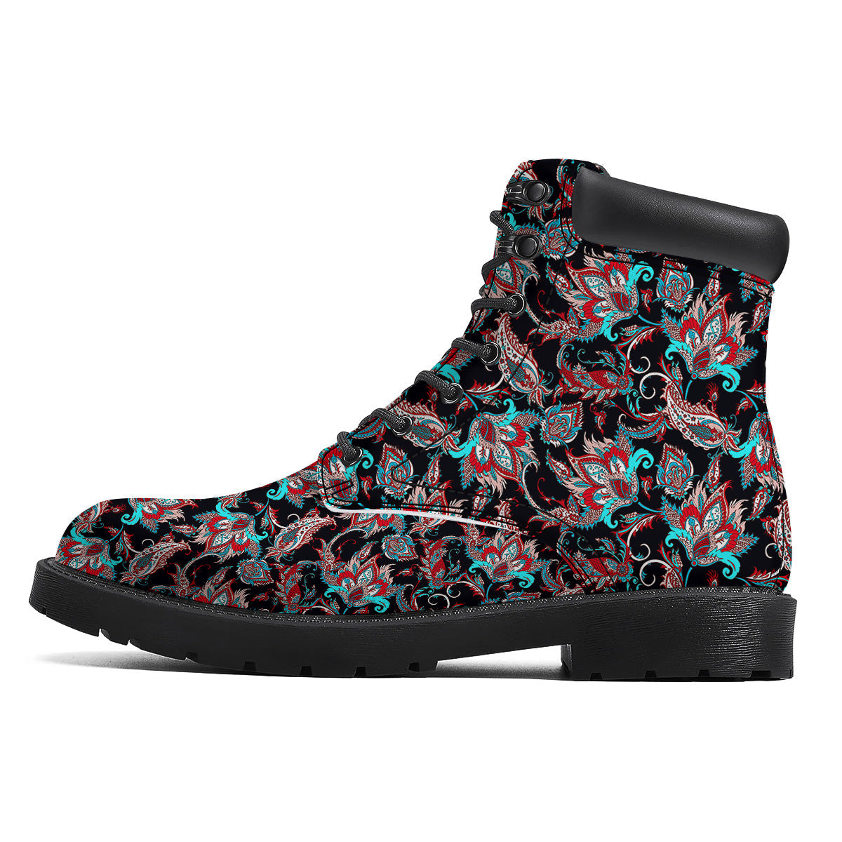 Red And Blue Neon Paisley Floral Print Pattern Boots-grizzshop
