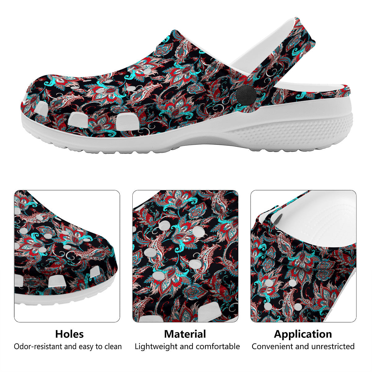Red And Blue Neon Paisley Floral Print Pattern Clog-grizzshop