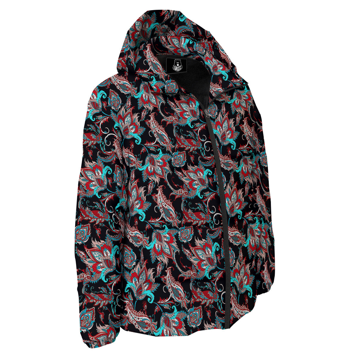 Red And Blue Neon Paisley Floral Print Pattern Down Jacket-grizzshop