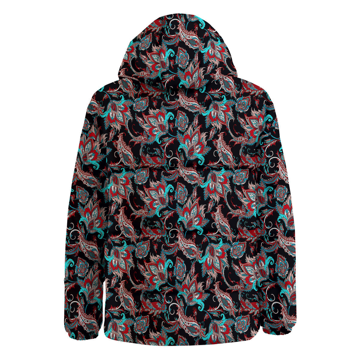 Red And Blue Neon Paisley Floral Print Pattern Down Jacket-grizzshop