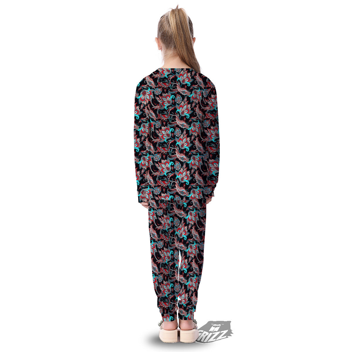 Red And Blue Neon Paisley Floral Print Pattern Kid's Pajamas-grizzshop