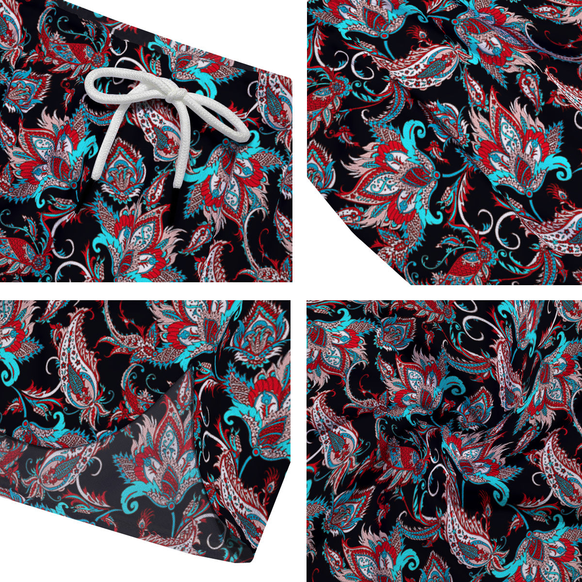 Red And Blue Neon Paisley Floral Print Pattern Men's Running Shorts-grizzshop