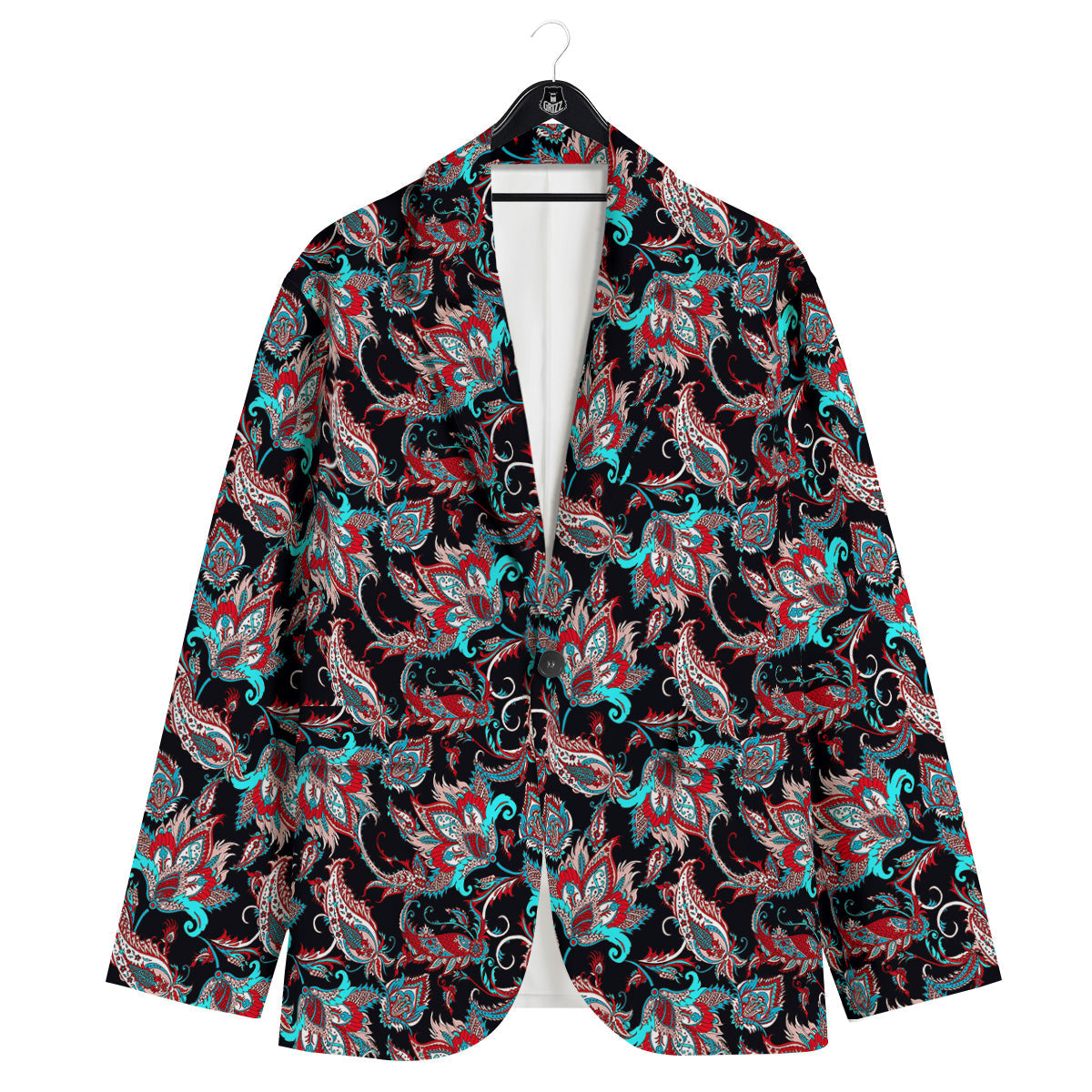 Red And Blue Neon Paisley Floral Print Pattern Men's Sport Coat-grizzshop