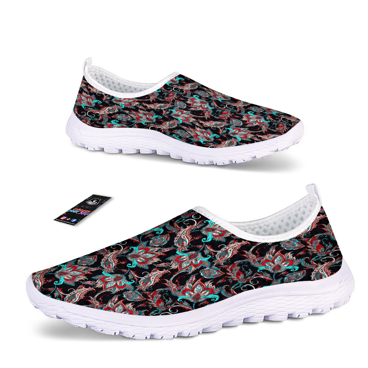 Red And Blue Neon Paisley Floral Print Pattern Nurse Shoes-grizzshop
