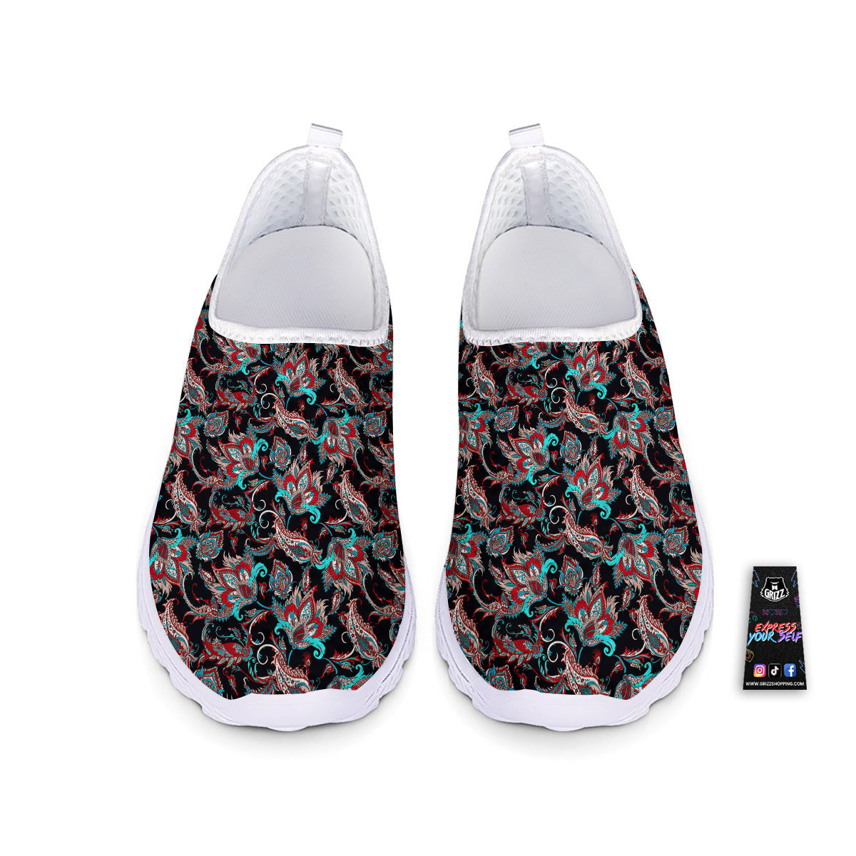 Red And Blue Neon Paisley Floral Print Pattern Nurse Shoes-grizzshop