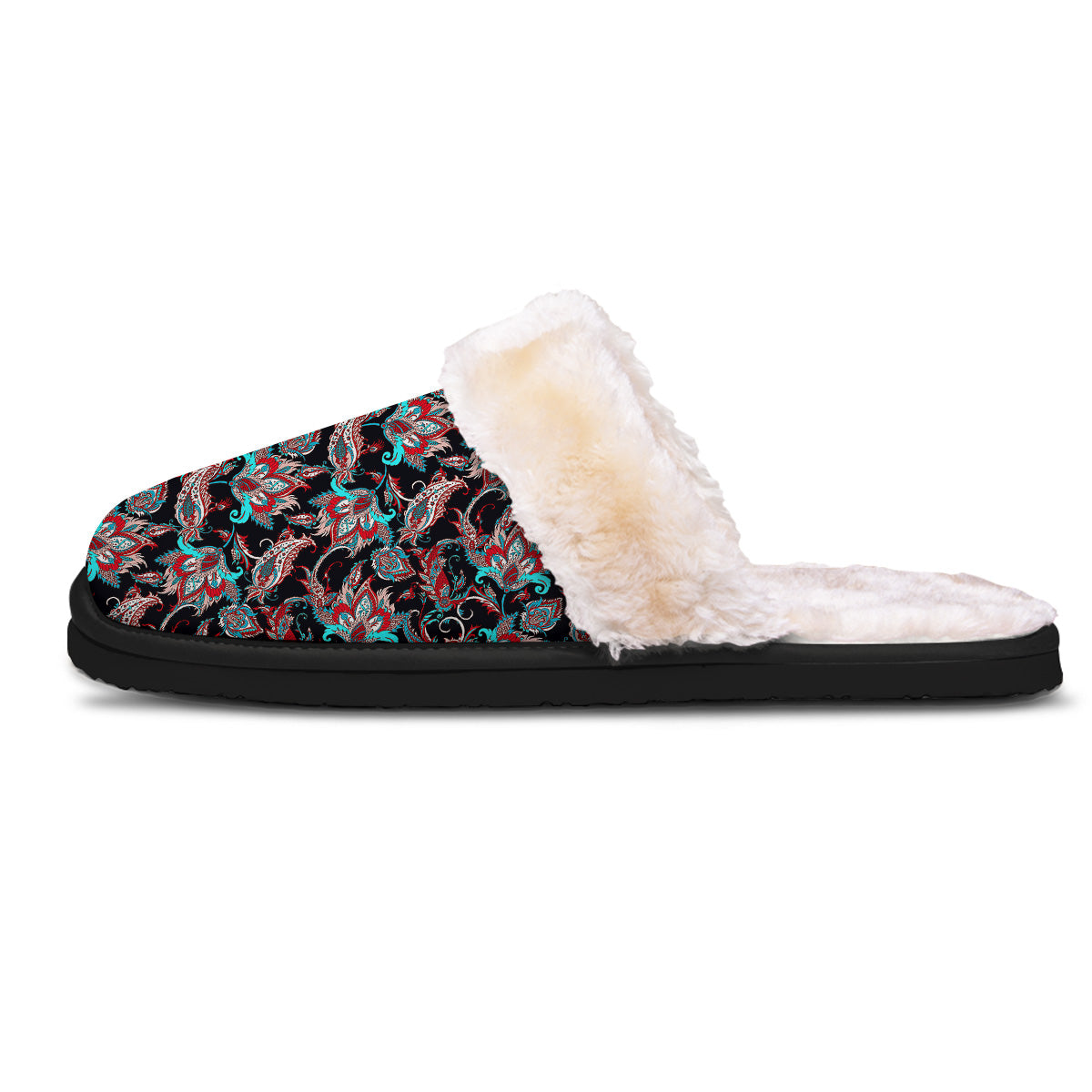 Red And Blue Neon Paisley Floral Print Pattern Slippers-grizzshop