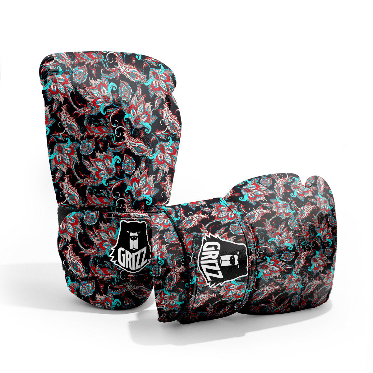 Red And Blue Neon Paisley Floral Print Pattern Pro Boxing Glove