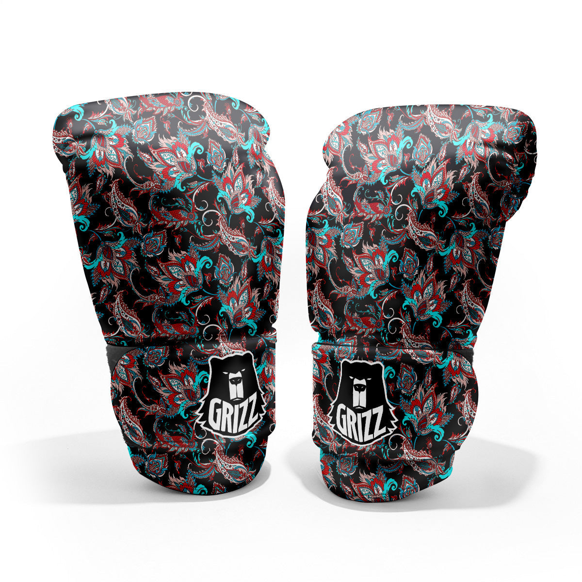 Red And Blue Neon Paisley Floral Print Pattern Pro Boxing Glove