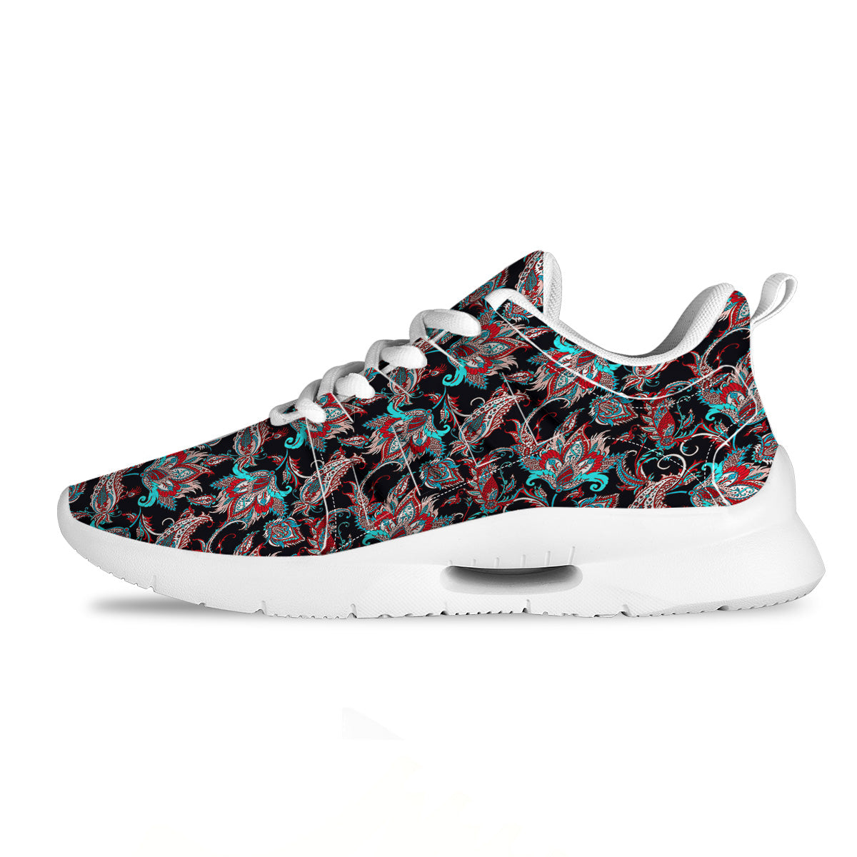 Red And Blue Neon Paisley Floral Print Pattern Tennis Shoes-grizzshop