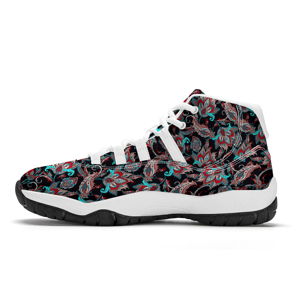 Red And Blue Neon Paisley Floral Print Pattern White Bball Shoes-grizzshop