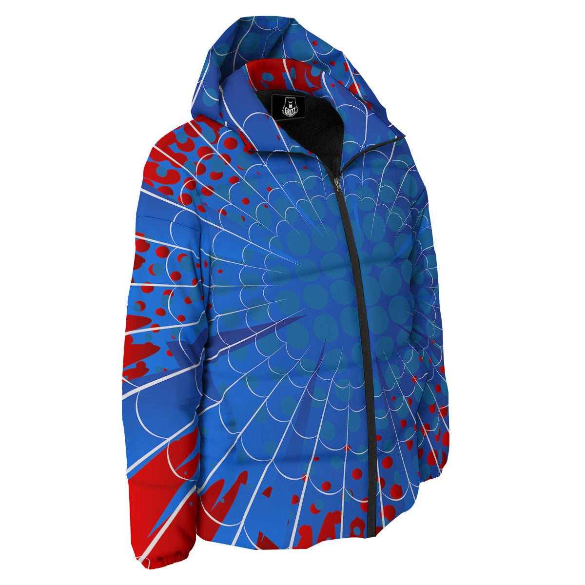 Red And Blue Spider Web Cartoon Print Down Jacket-grizzshop