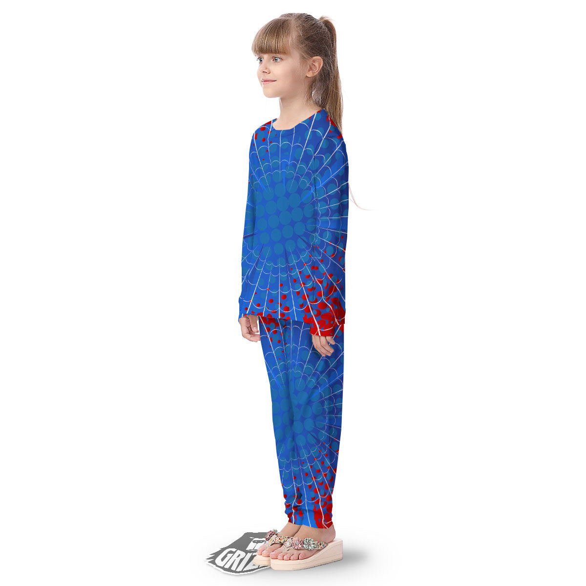 Red And Blue Spider Web Cartoon Print Kid's Pajamas-grizzshop