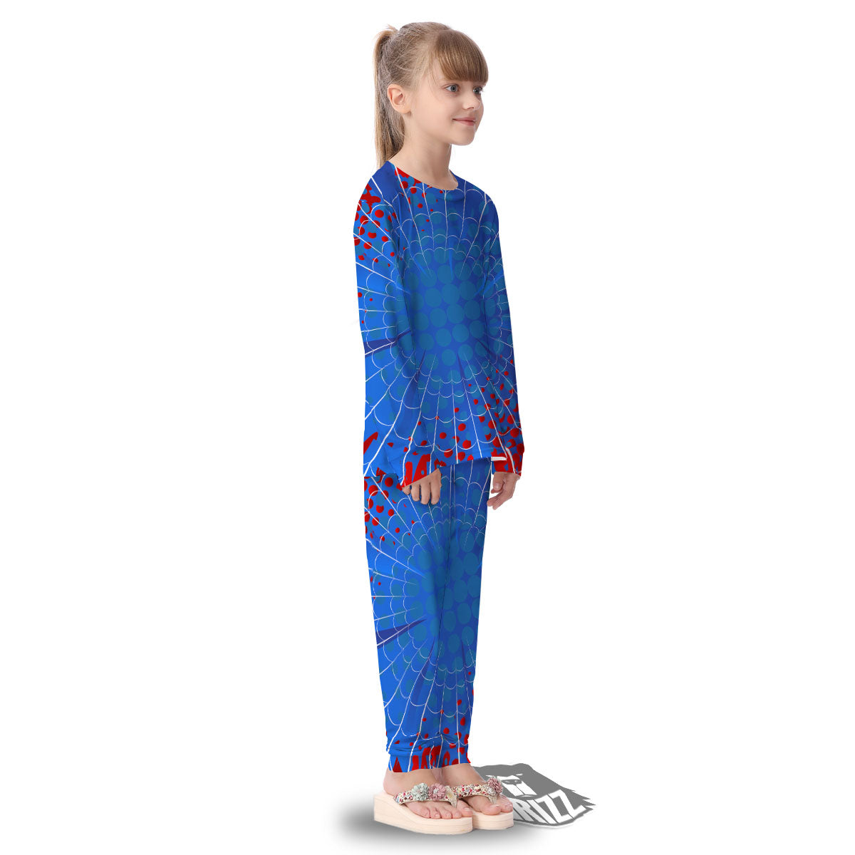 Red And Blue Spider Web Cartoon Print Kid's Pajamas-grizzshop