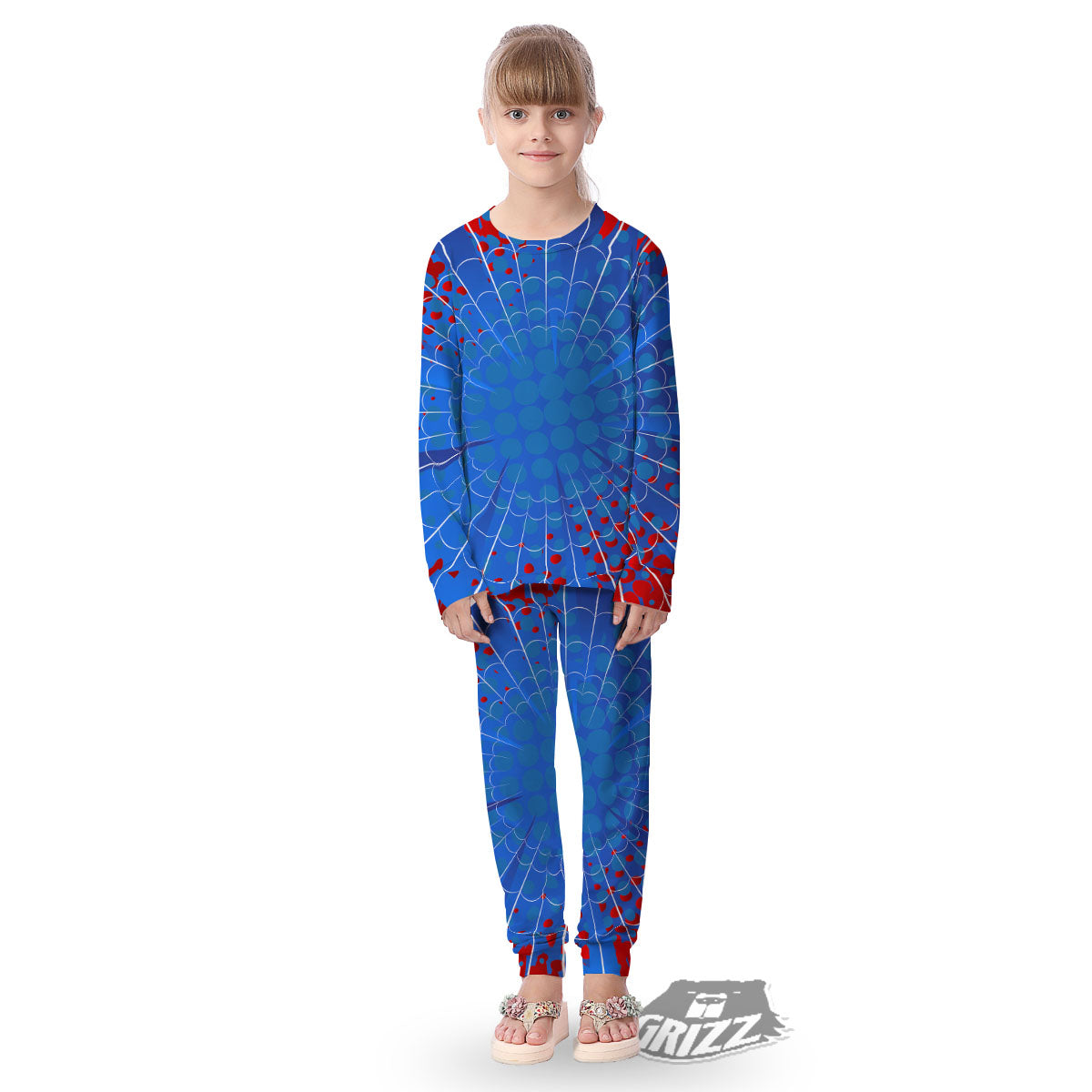 Red And Blue Spider Web Cartoon Print Kid's Pajamas-grizzshop