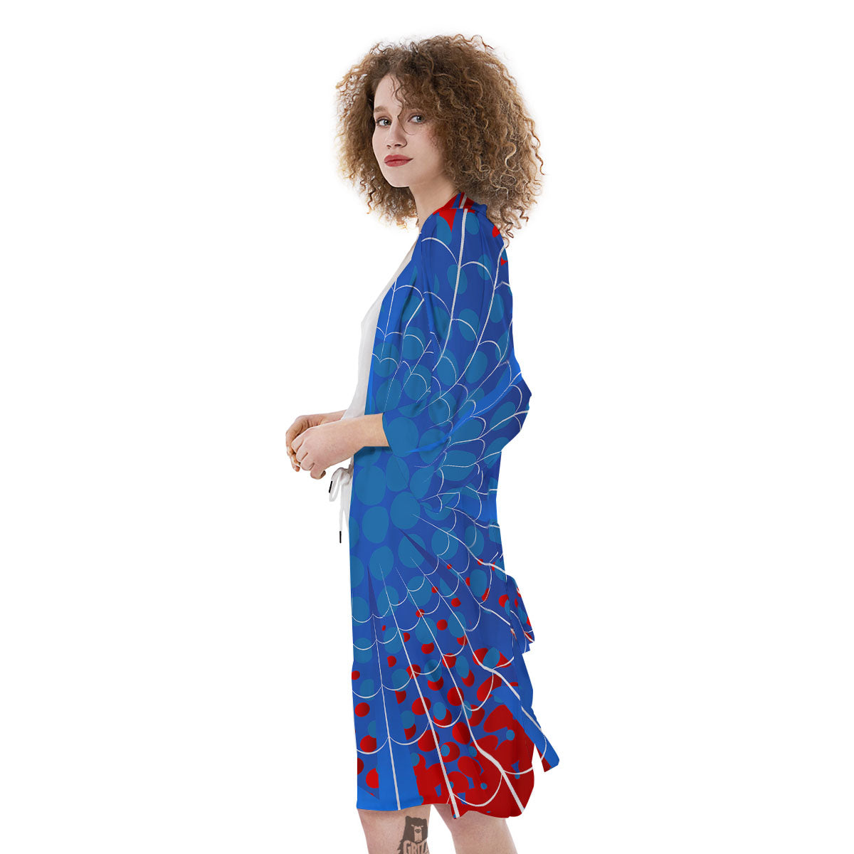 Red And Blue Spider Web Cartoon Print Kimono-grizzshop