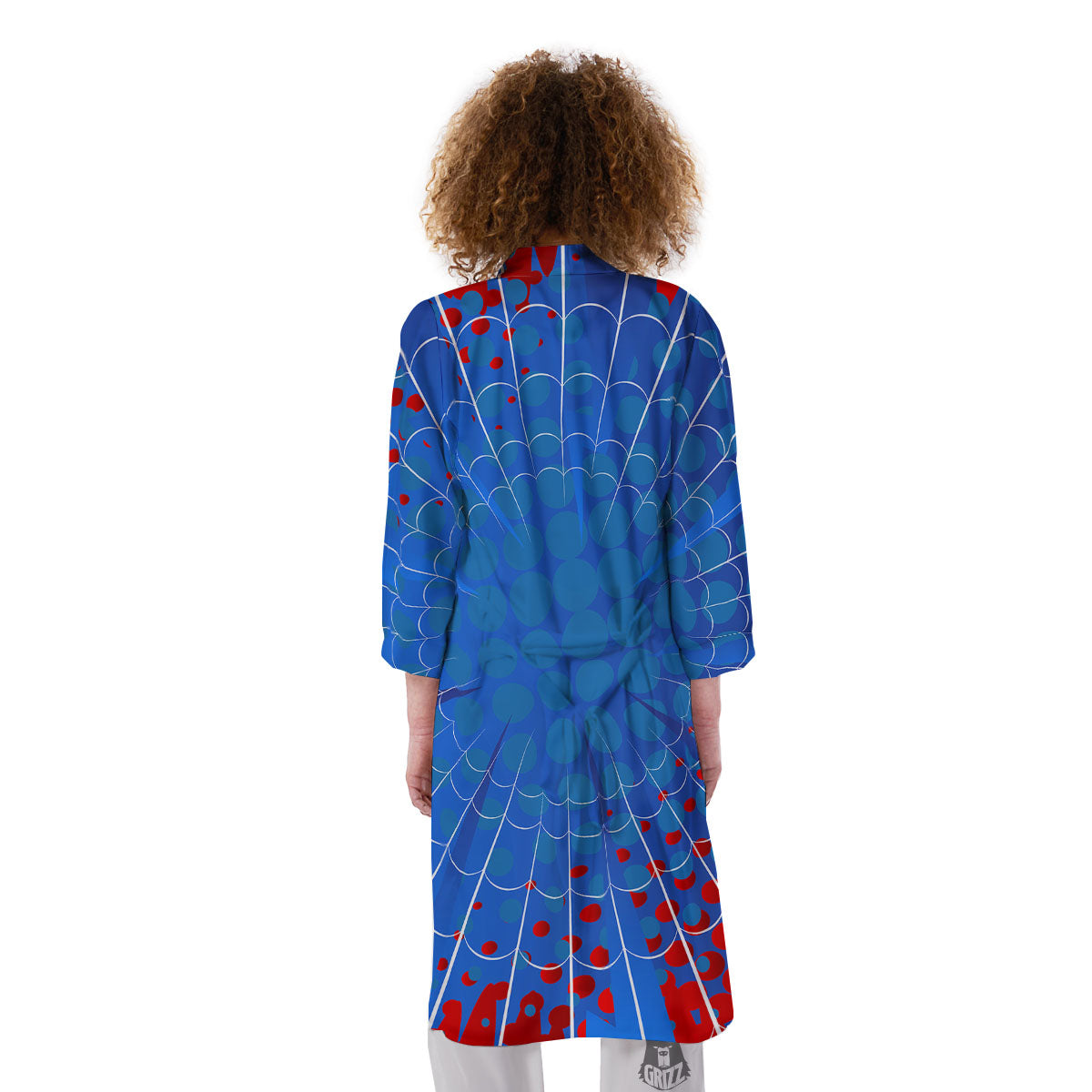 Red And Blue Spider Web Cartoon Print Kimono-grizzshop
