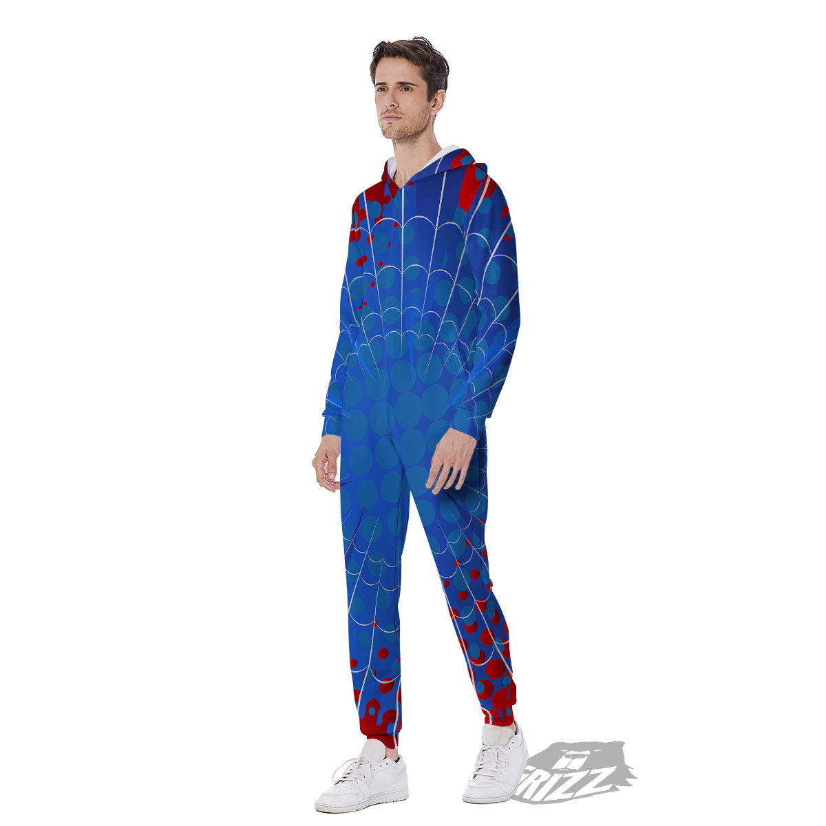 Red And Blue Spider Web Cartoon Print Men's Jumpsuit-grizzshop