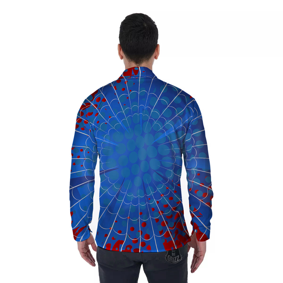 Red And Blue Spider Web Cartoon Print Men's Long Sleeve Shirts-grizzshop