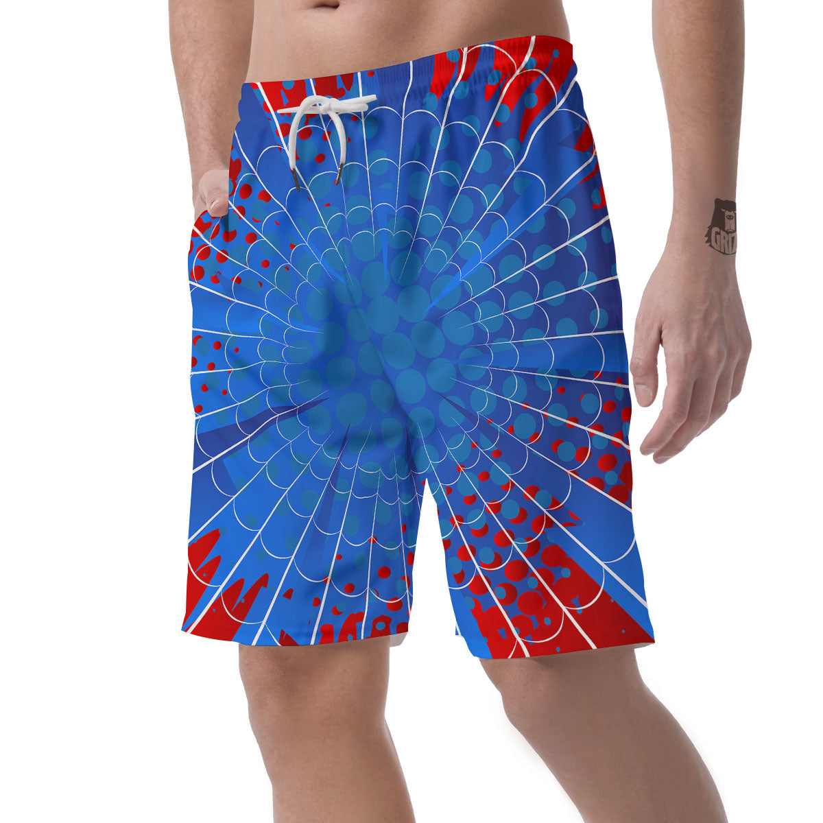 Red And Blue Spider Web Cartoon Print Men's Shorts-grizzshop