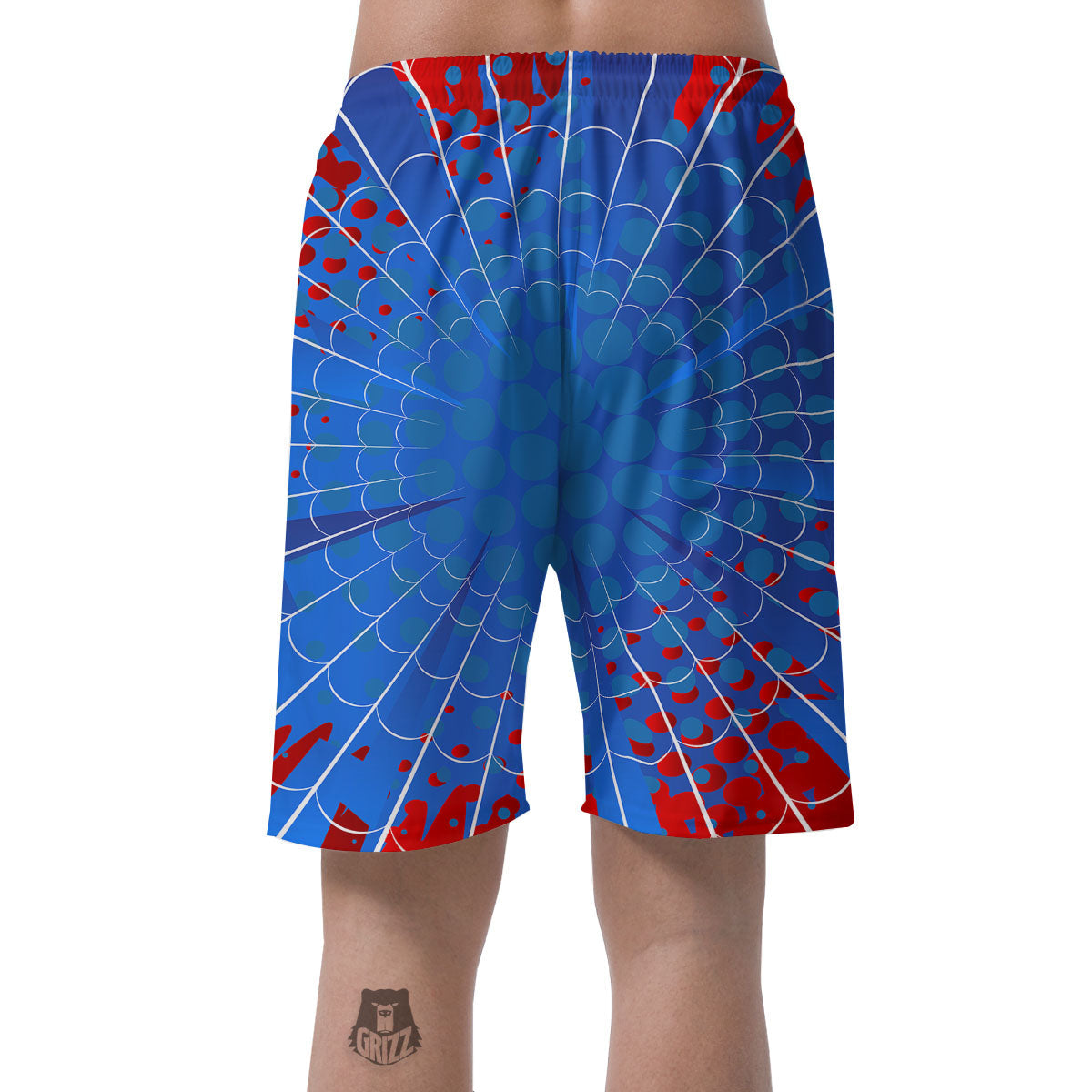 Red And Blue Spider Web Cartoon Print Men's Shorts-grizzshop