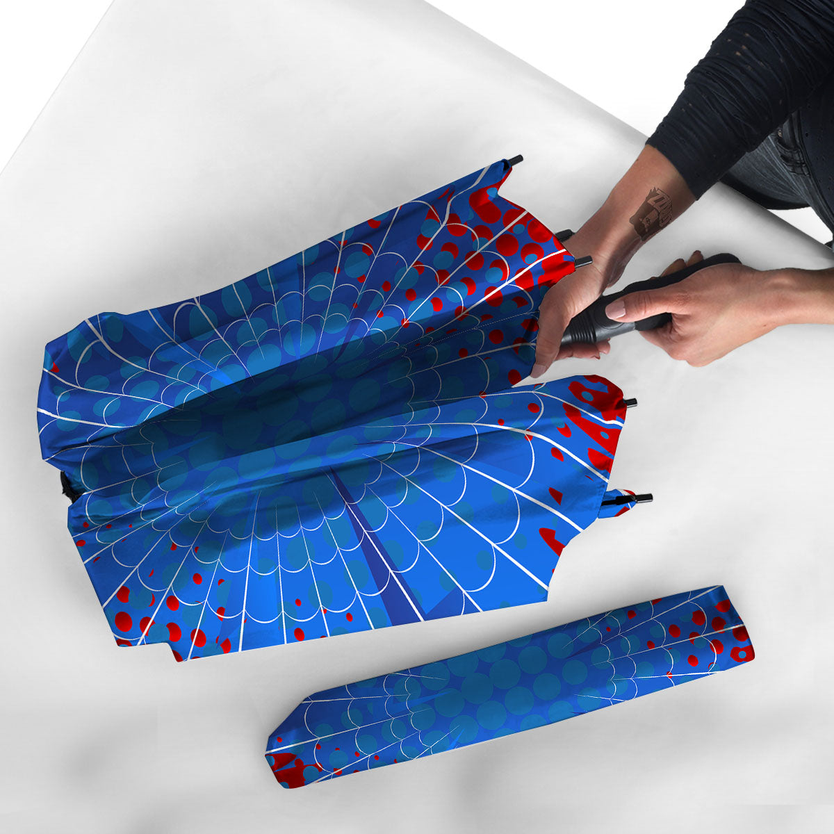 Red And Blue Spider Web Cartoon Print Umbrella-grizzshop