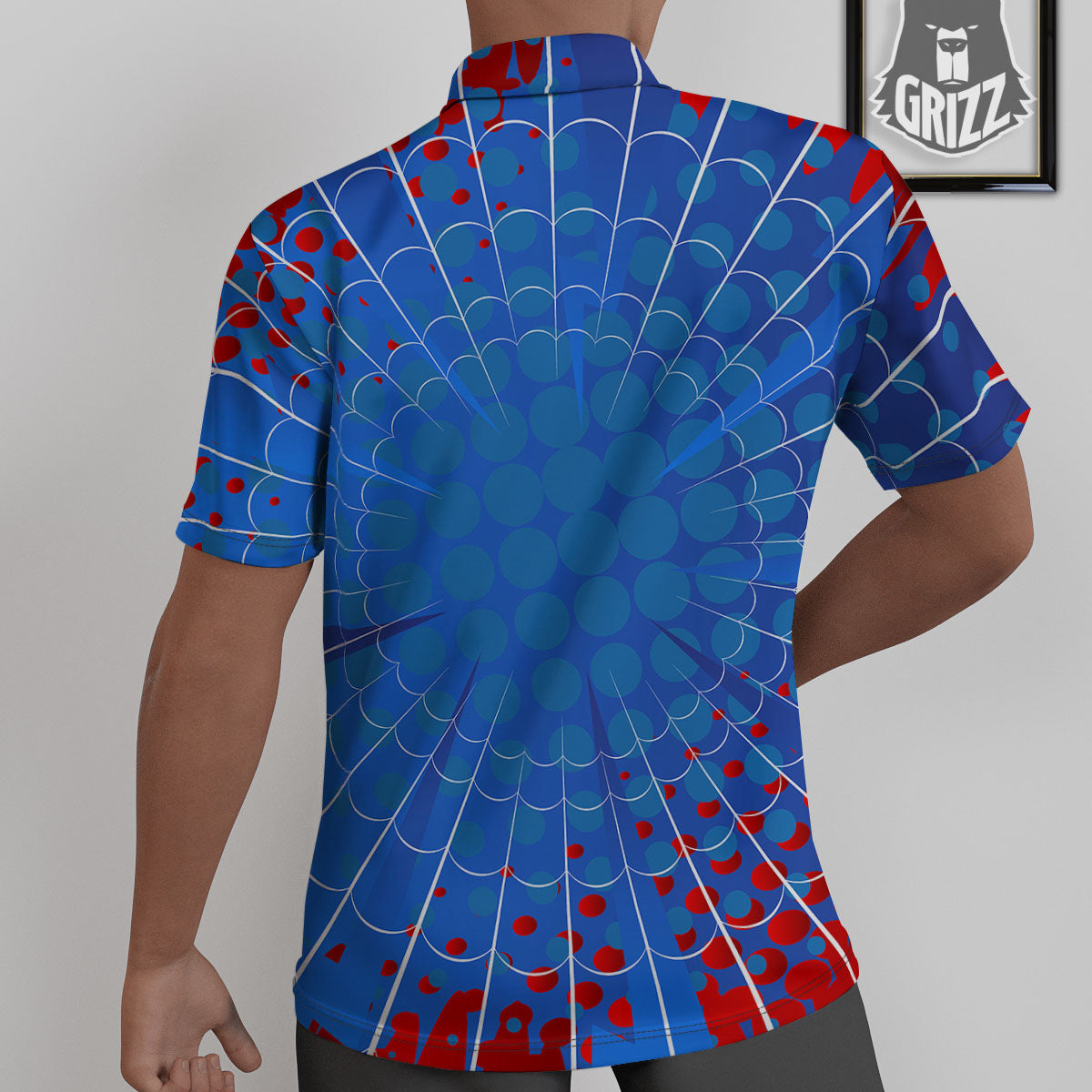 Red And Blue Spider Web Cartoon Print Untucked Shirts-grizzshop