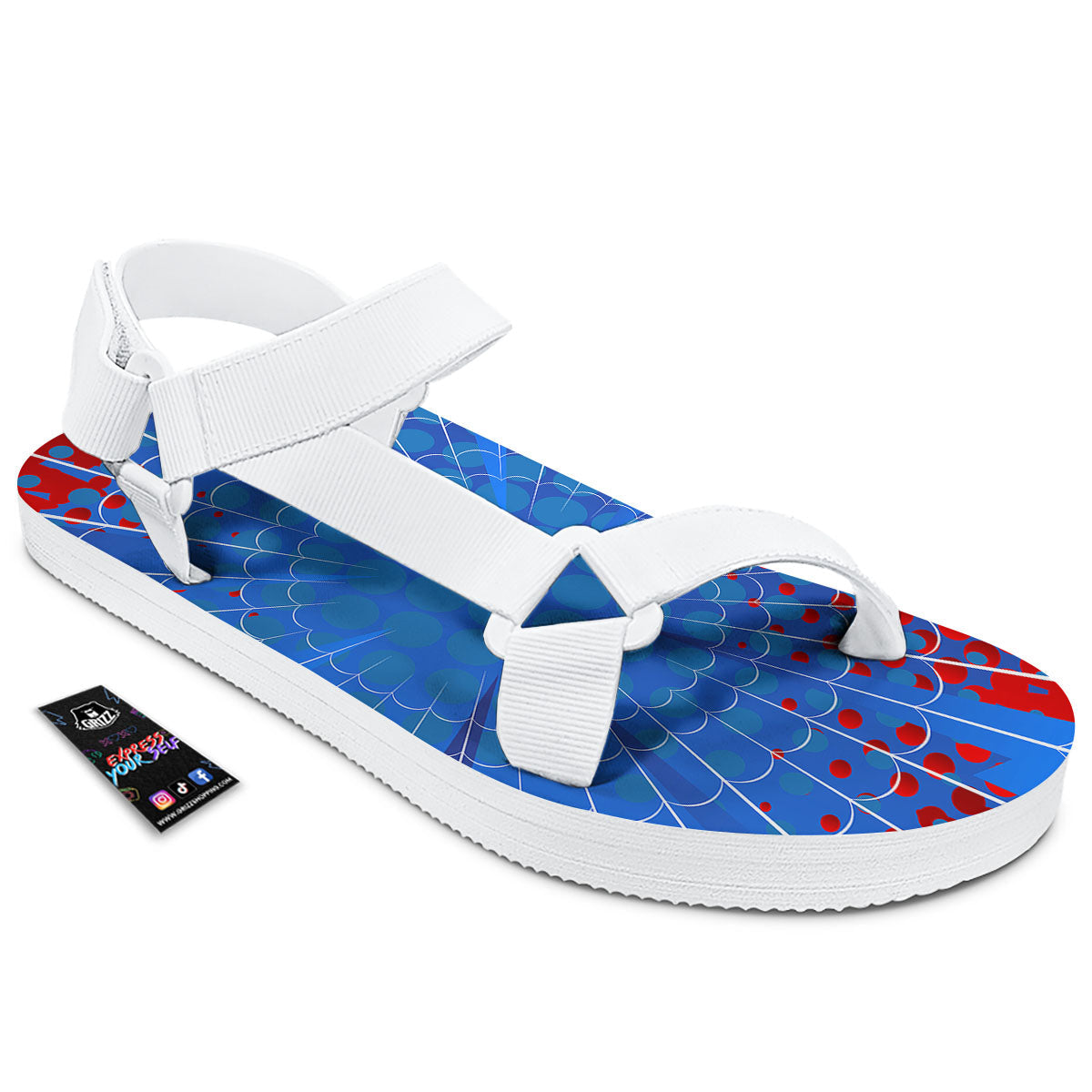 Red And Blue Spider Web Cartoon Print White Open Toe Sandals-grizzshop