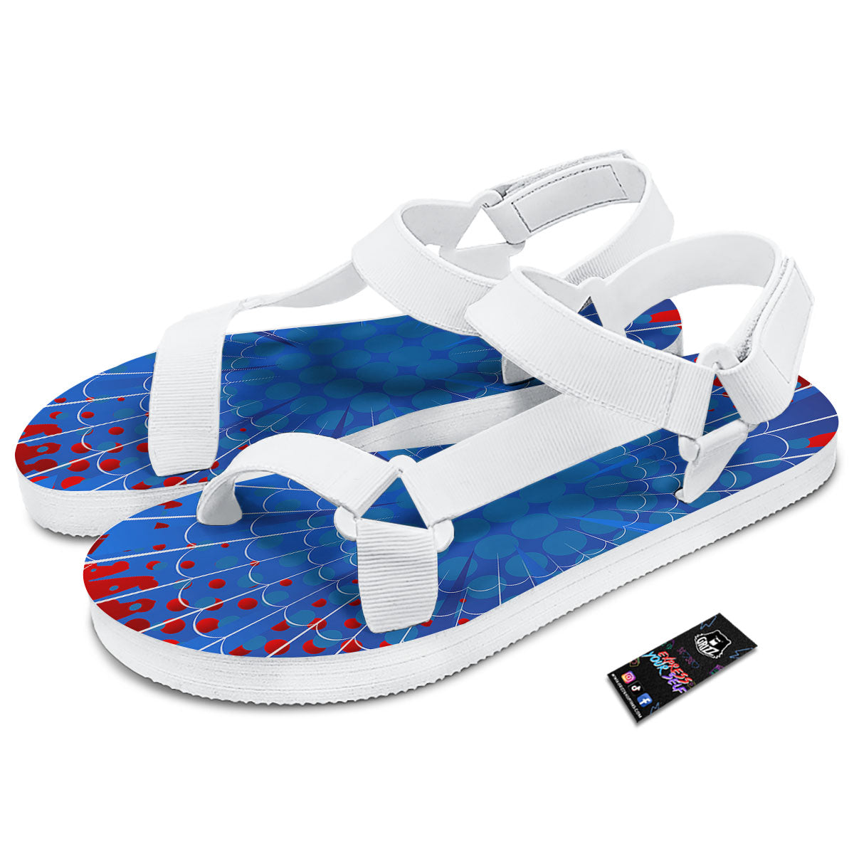 Red And Blue Spider Web Cartoon Print White Open Toe Sandals-grizzshop
