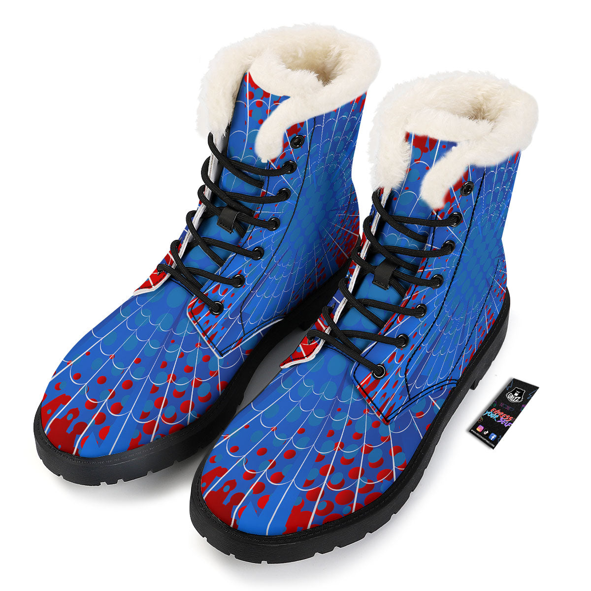 Red And Blue Spider Web Cartoon Print Winter Boots-grizzshop