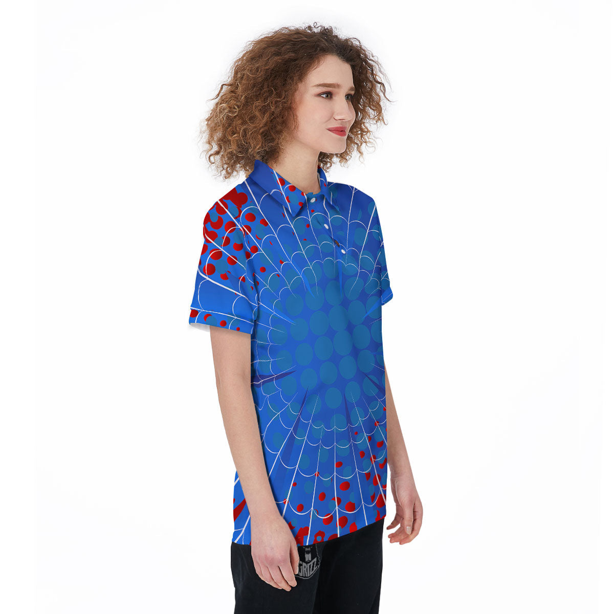 Red And Blue Spider Web Cartoon Print Women's Golf Shirts-grizzshop