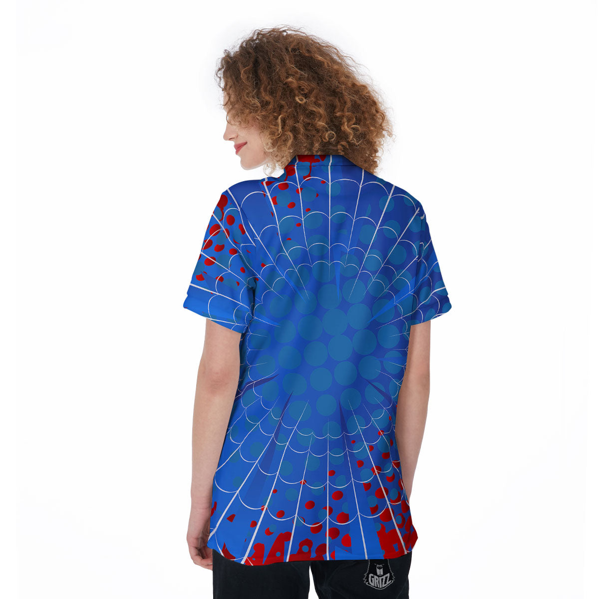 Red And Blue Spider Web Cartoon Print Women's Golf Shirts-grizzshop