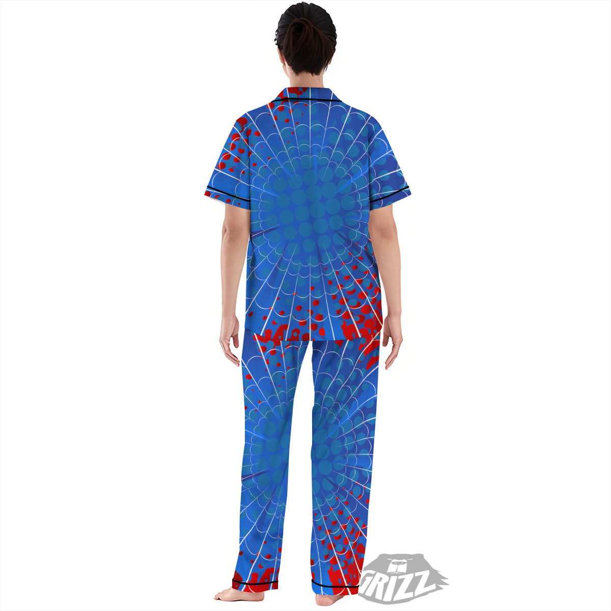 Red And Blue Spider Web Cartoon Print Women's Pajamas Set-grizzshop