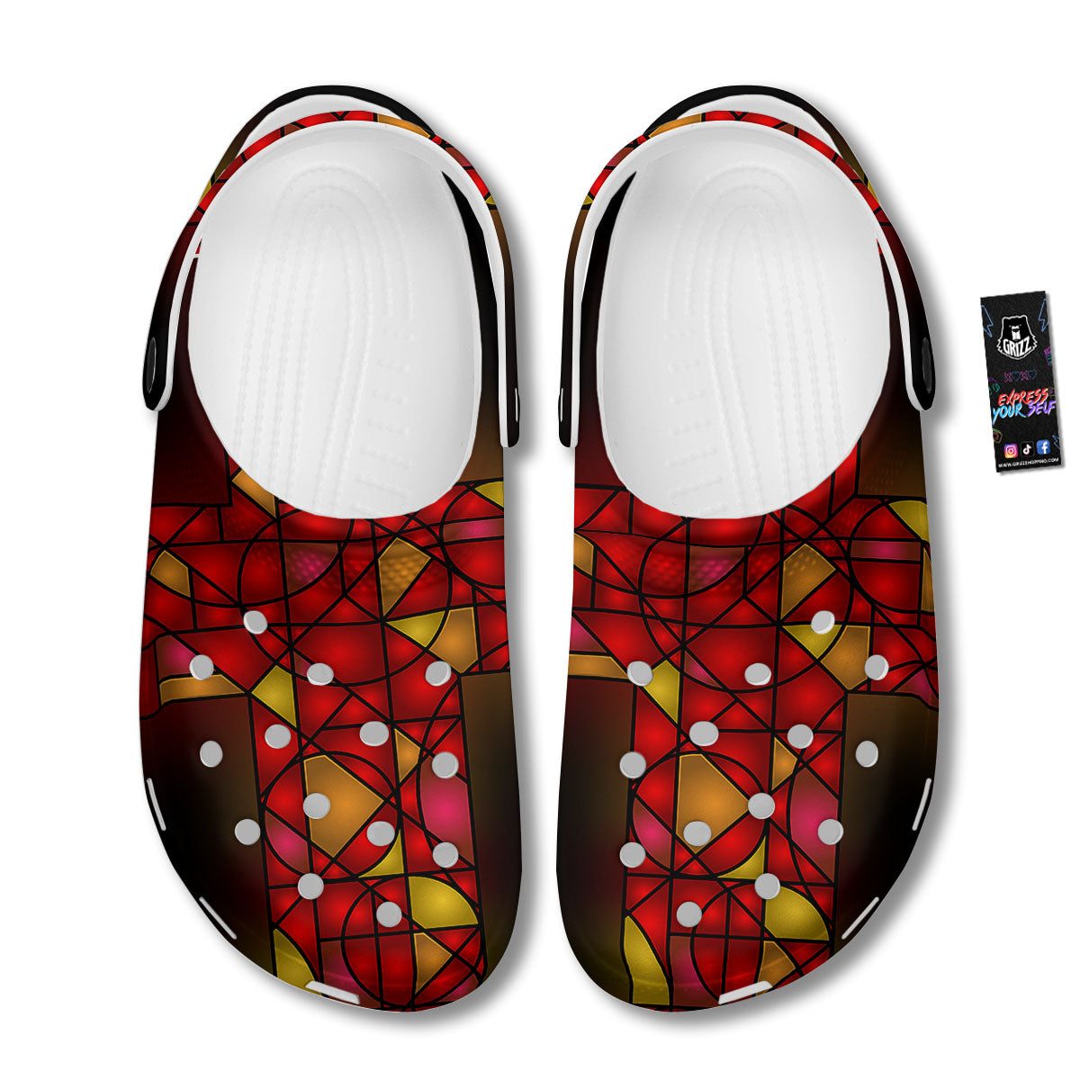 Red And Orange Cross Stained Glass Print Clog-grizzshop