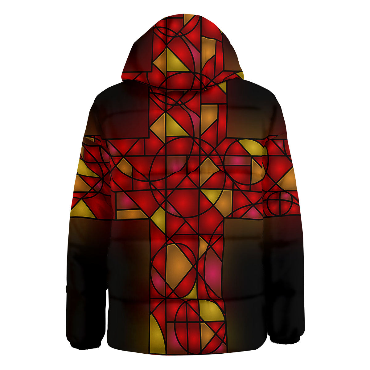 Red And Orange Cross Stained Glass Print Down Jacket-grizzshop