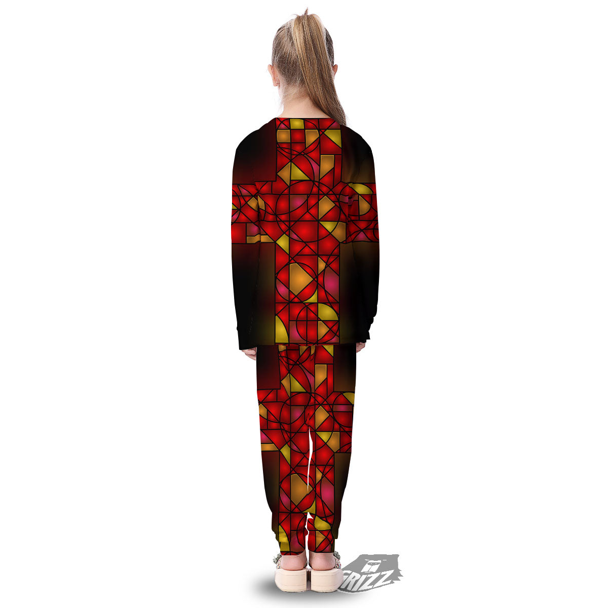 Red And Orange Cross Stained Glass Print Kid's Pajamas-grizzshop