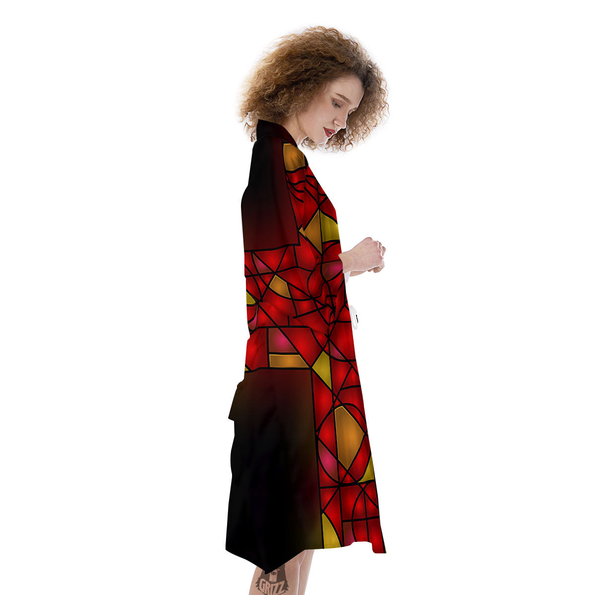 Red And Orange Cross Stained Glass Print Kimono-grizzshop