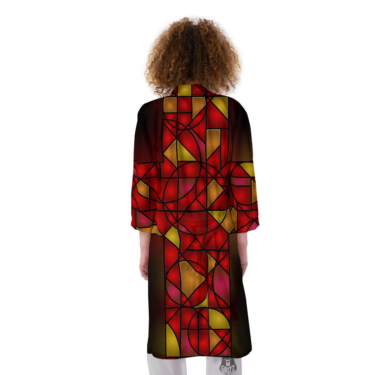 Red And Orange Cross Stained Glass Print Kimono-grizzshop