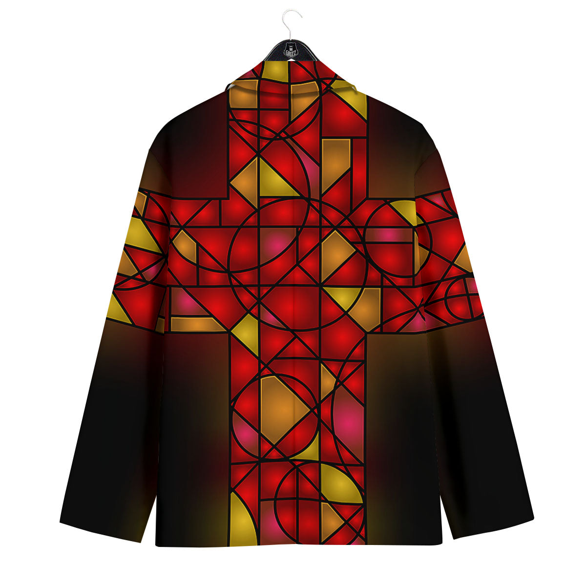 Red And Orange Cross Stained Glass Print Men's Sport Coat-grizzshop