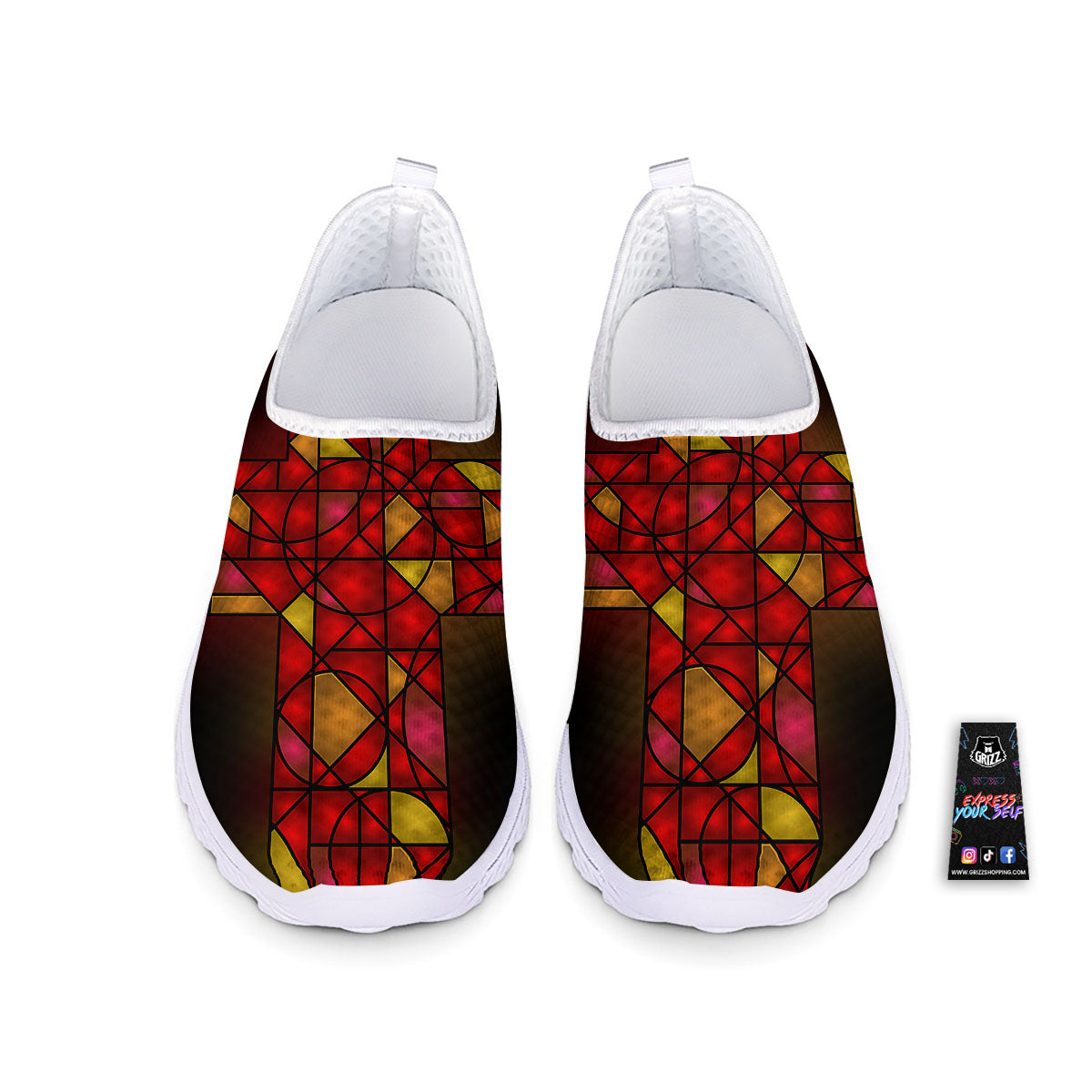 Red And Orange Cross Stained Glass Print Nurse Shoes-grizzshop