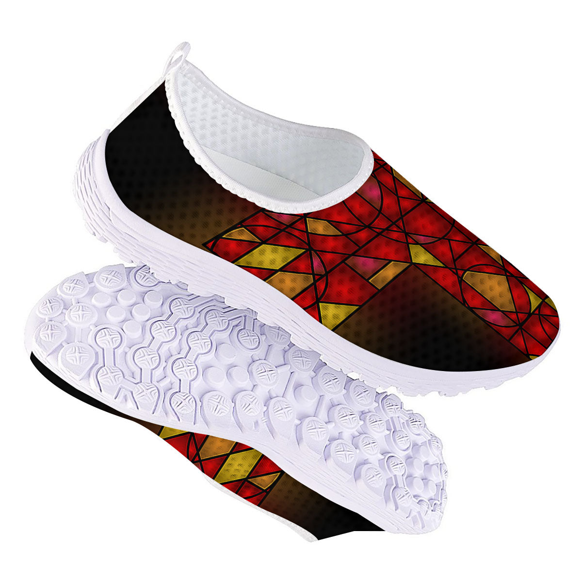 Red And Orange Cross Stained Glass Print Nurse Shoes-grizzshop