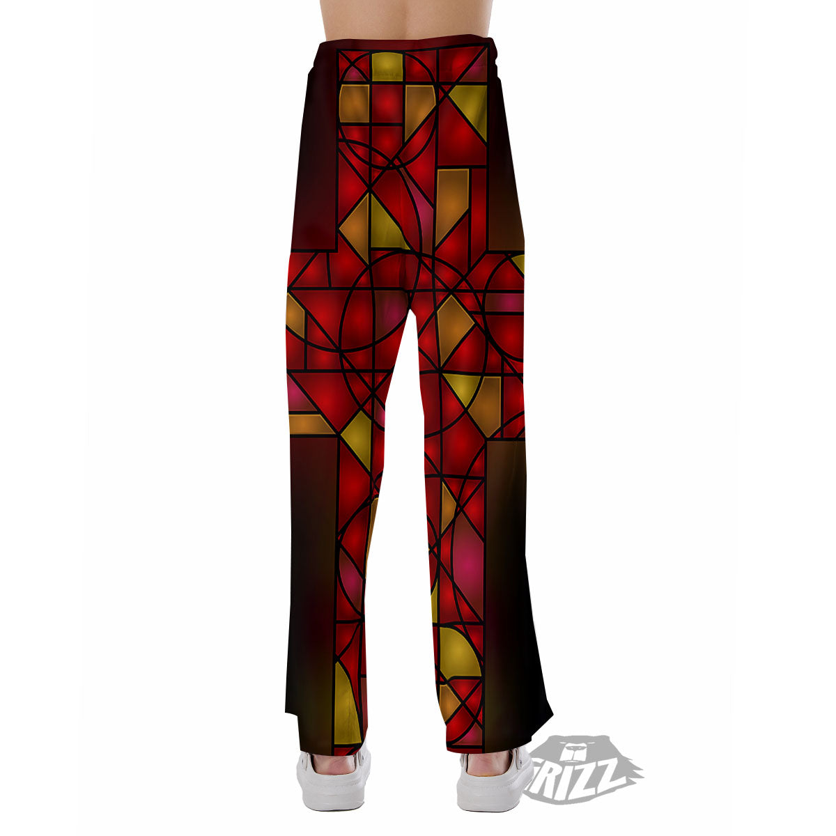 Red And Orange Cross Stained Glass Print Pajama Pants-grizzshop