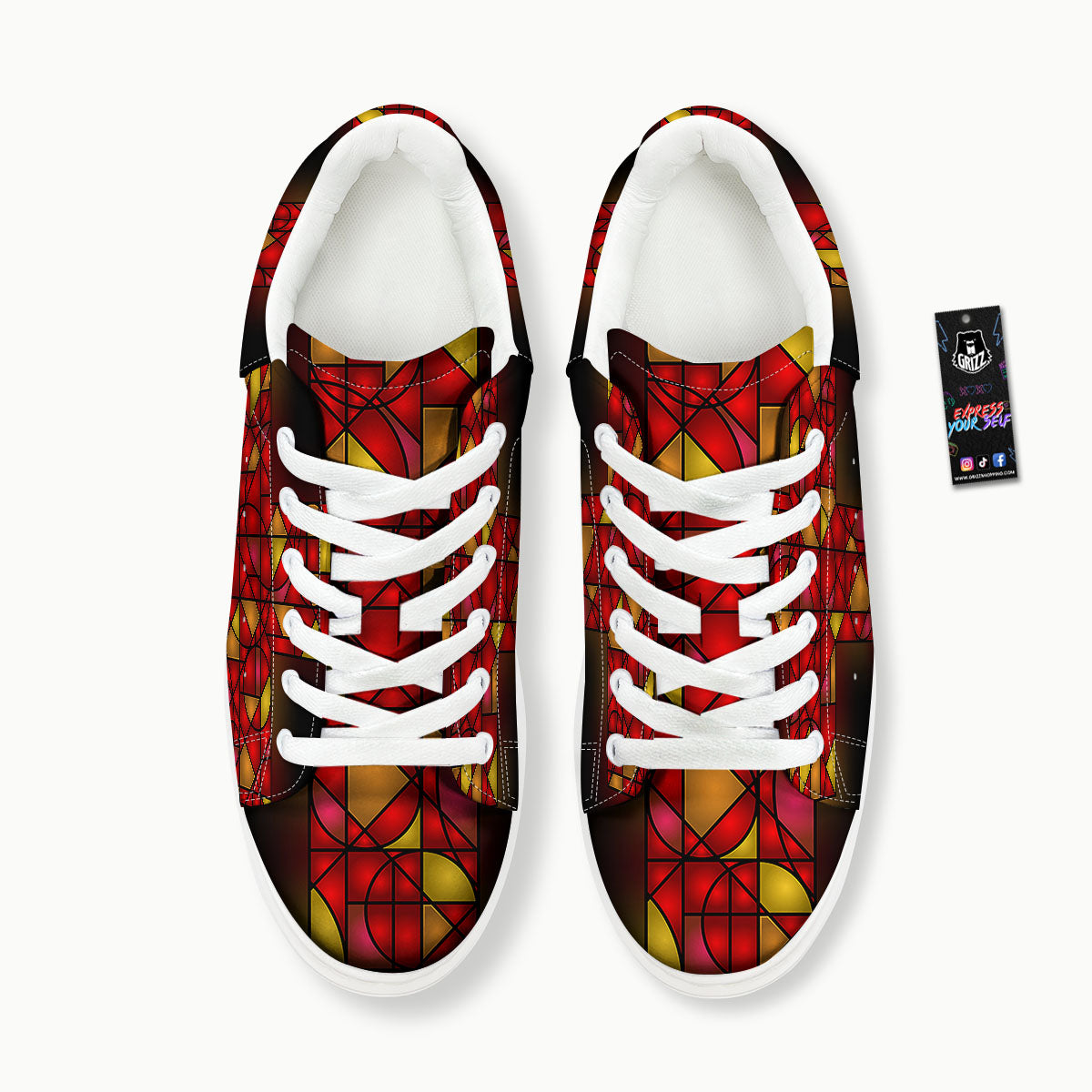 Red And Orange Cross Stained Glass Print Platform Shoes-grizzshop