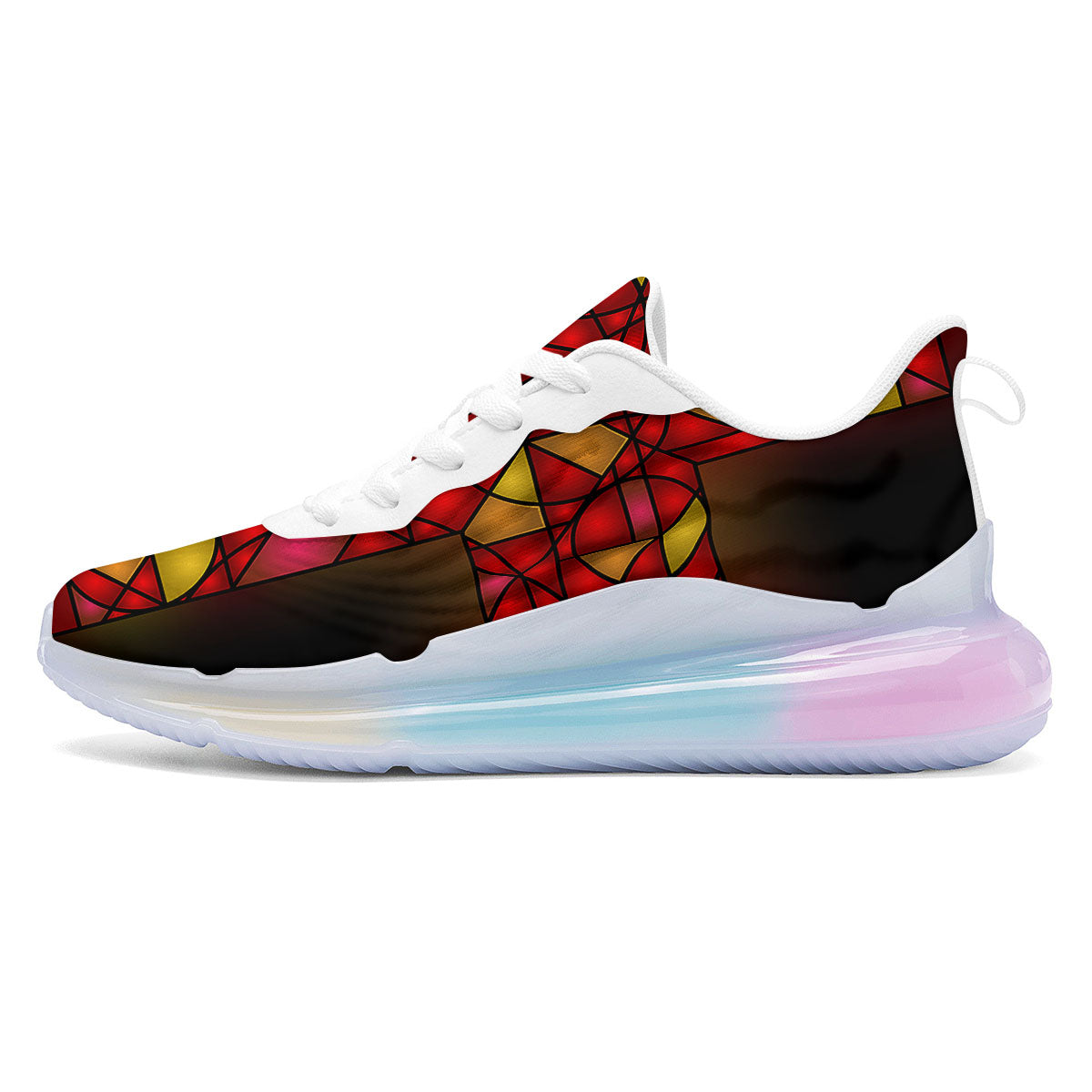Red And Orange Cross Stained Glass Print Running Sneakers-grizzshop