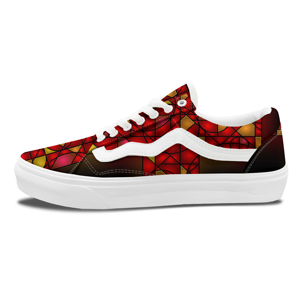 Red And Orange Cross Stained Glass Print Skate Shoes-grizzshop