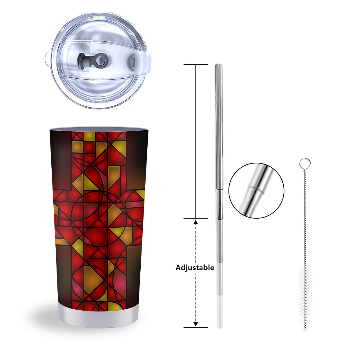 Red And Orange Cross Stained Glass Print Tumbler-grizzshop