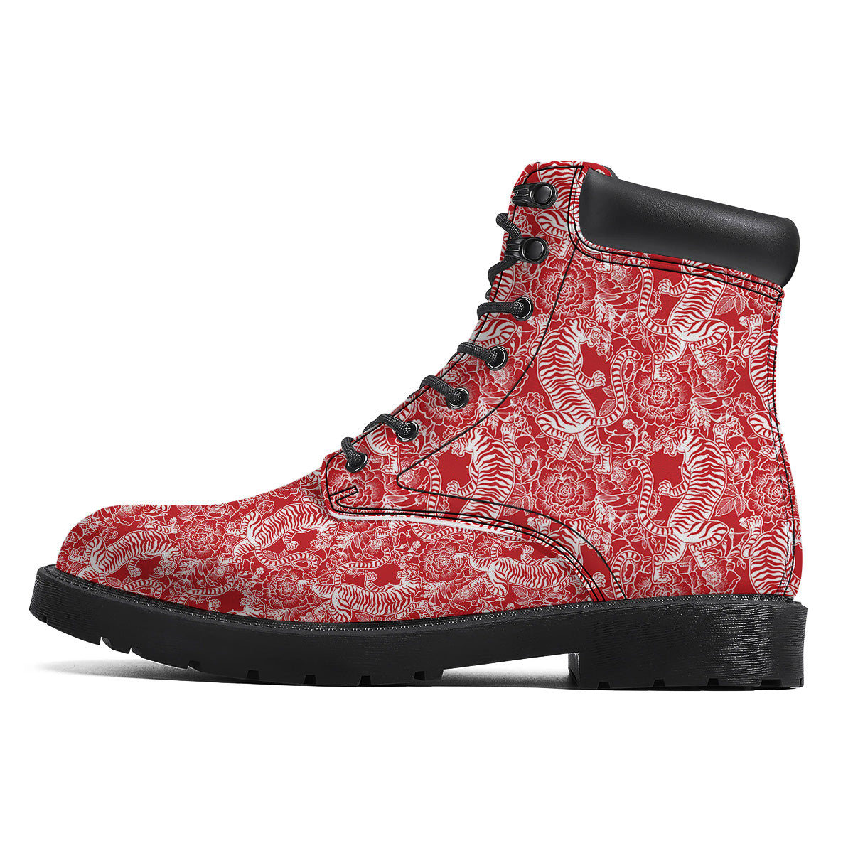 Red And White Chinese Tiger Print Pattern Boots-grizzshop