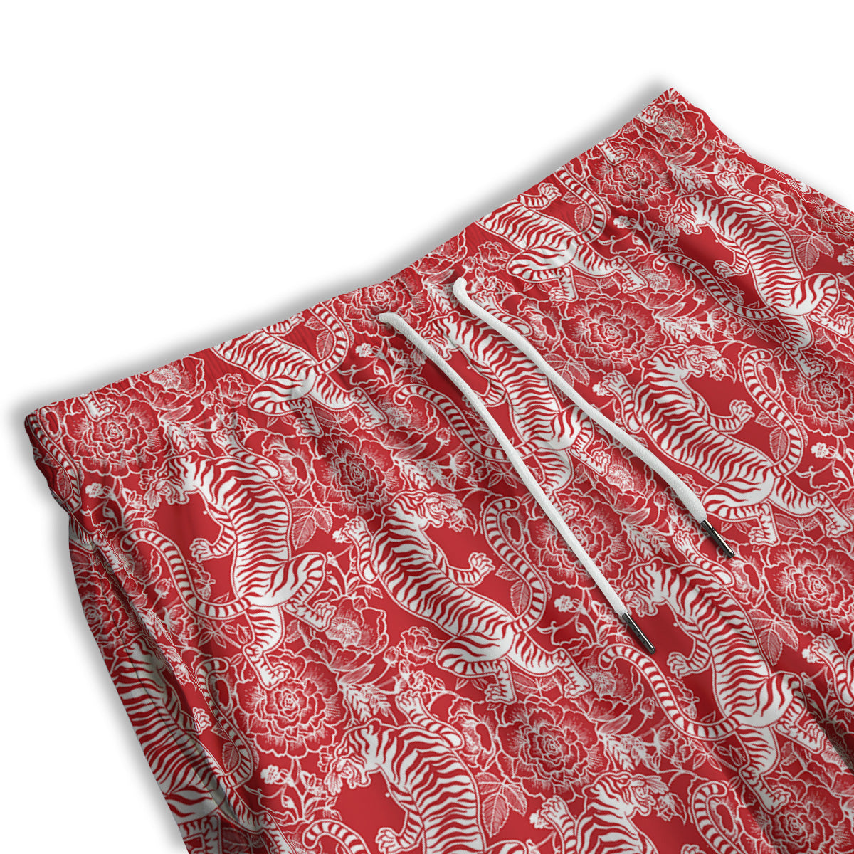 Red And White Chinese Tiger Print Pattern Men's Athletic Shorts