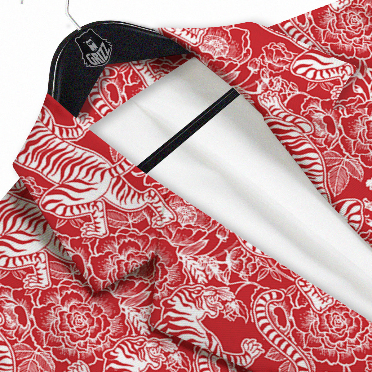 Red And White Chinese Tiger Print Pattern Men's Sport Coat-grizzshop